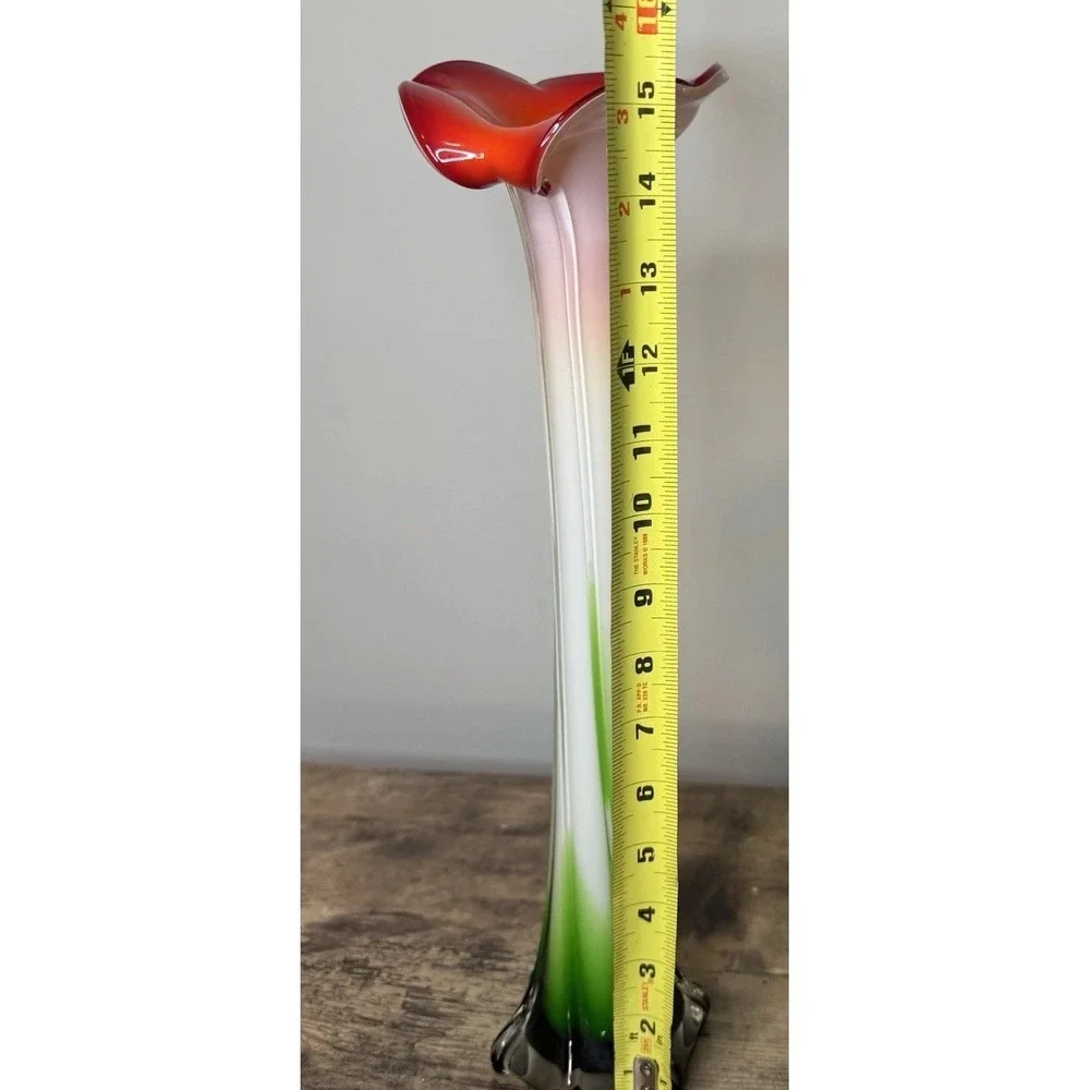Vintage Murano Style Jack in the Pulpit Vase Red Green White 16